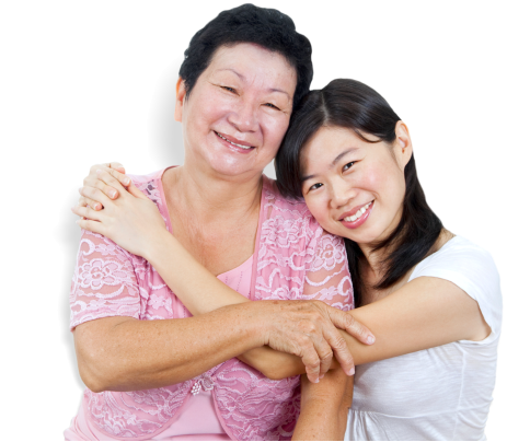 caregiver hugged a senior woman